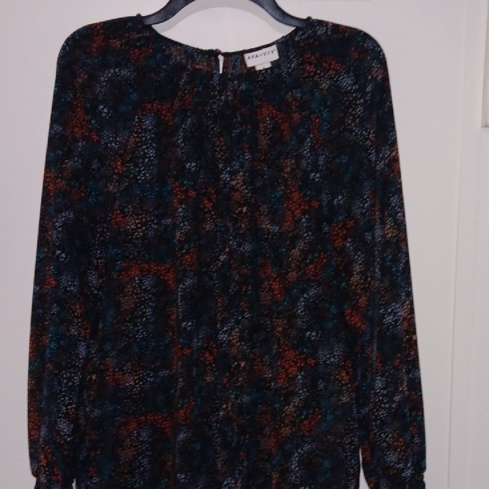 Max Studio Women's Black and Blue Patterned Blouse